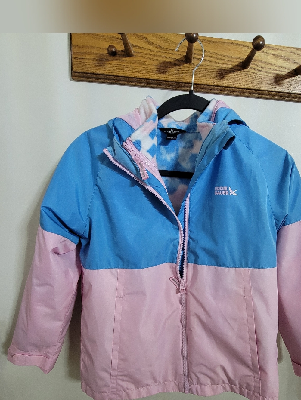 Girl's Eddie Bauer Colorblock Hooded 3 In 1 Jacket — Blue & Pink, Size M 10/12